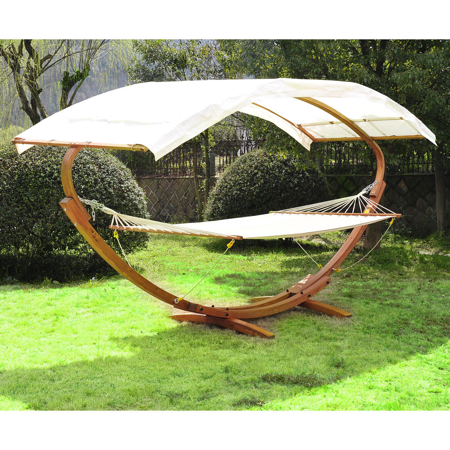 hammock with canopy patio outdoor curved arc double hammock stand wooden bed camping w/canopy KKZNIWT