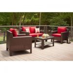 hampton bay patio set beverly 4-piece patio deep seating set with cardinal cushions DCGRUFJ