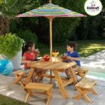 kids garden furniture kidkraft octagon patio table and stools with striped umbrella - kids picnic WWYBJPG
