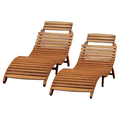 lahaina set of 2 acacia wood patio chaise lounge - natural yellow YVPVSOT