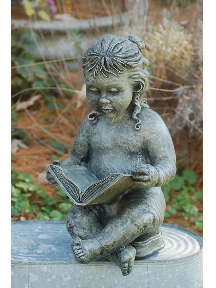 little girl reading garden statue QQEXIMI