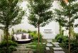 modern landscape design contemporary new york garden with stone pavers and a fountain IFSDYMP