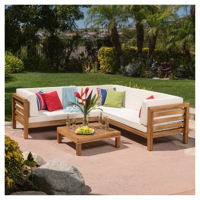 oana 4pc acacia wood patio sectional chat set w/ cushions - christopher JVZPCOX