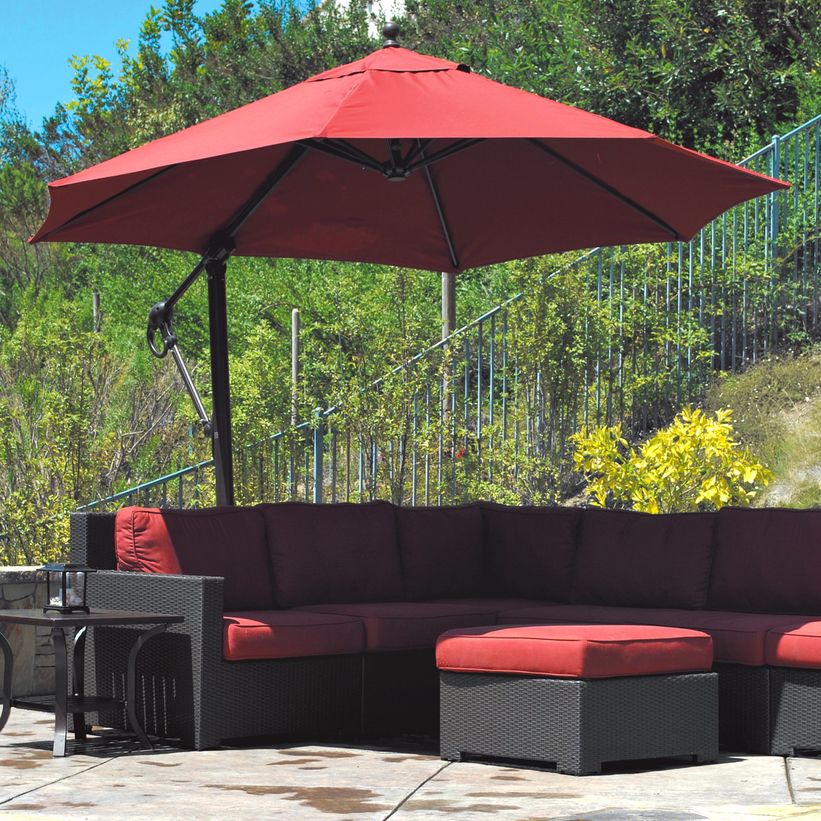 offset patio umbrella galtech sunbrella easy tilt 11-ft. offset umbrella with wheeled base | AOZHXAT