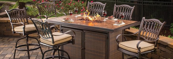 outdoor bar furniture agio-balmoral-fire-bar-table-aluminum-wicker-buckingham XDEQZSY