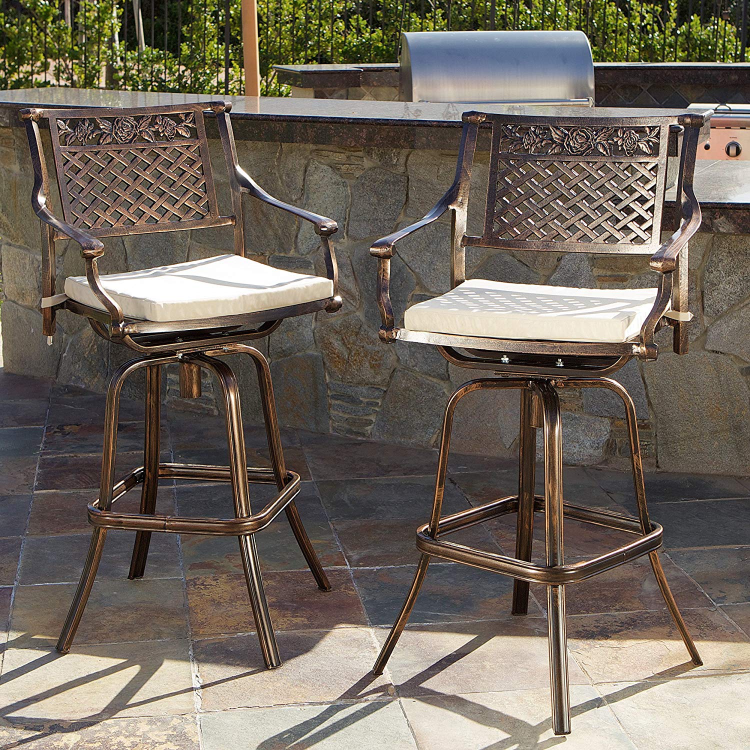 outdoor bar stools amazon.com : sierra outdoor cast aluminum swivel bar stools w/cushion (set JOVUNUV