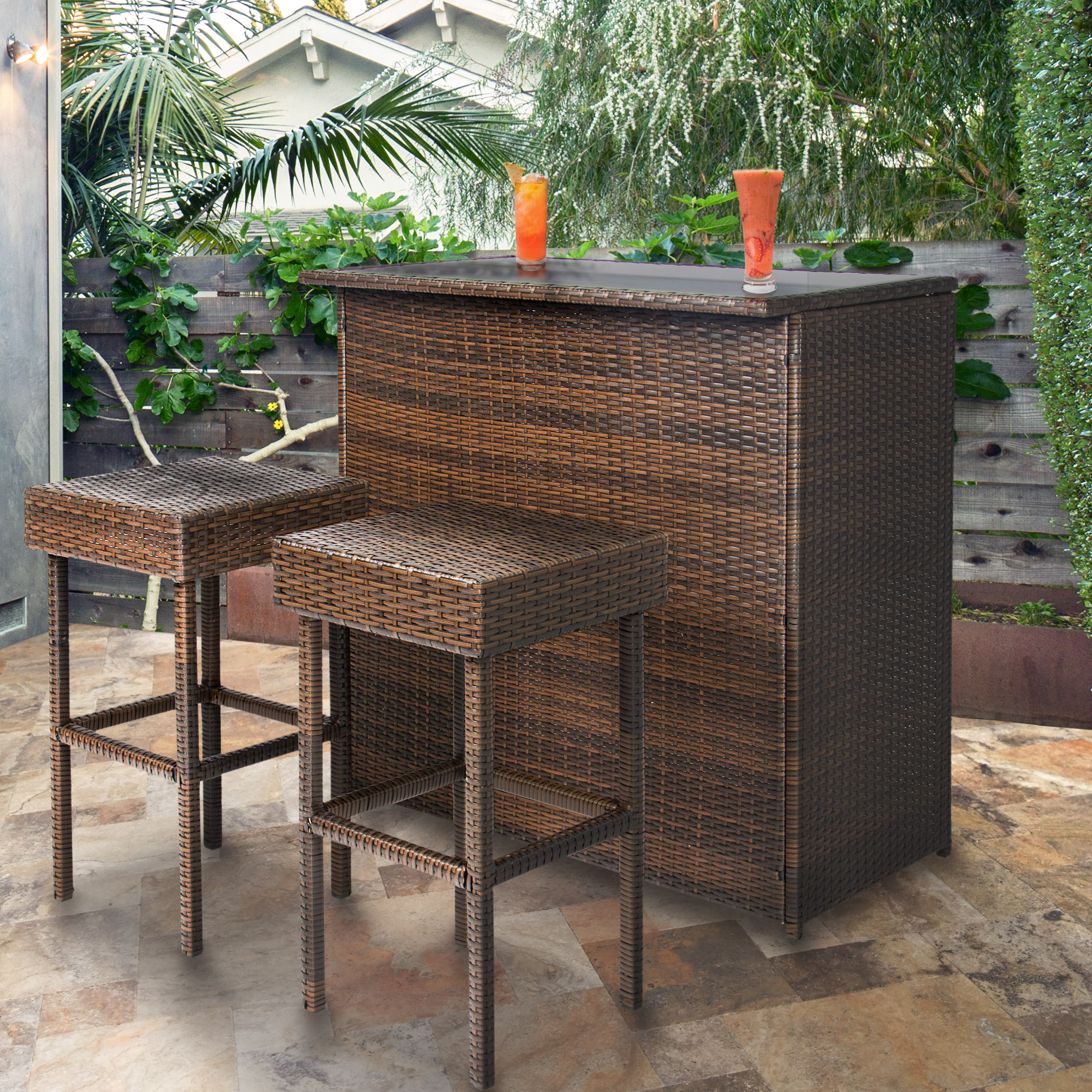 outdoor bar table best choice products 3pc wicker bar set patio outdoor backyard table u0026 EFXWYAL