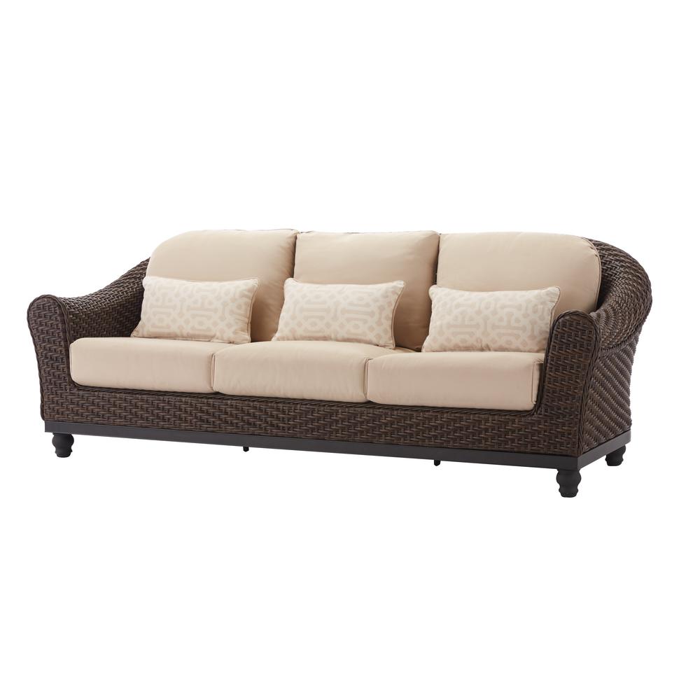 outdoor couch home decorators collection camden dark brown wicker outdoor sofa with  sunbrella PDROJFC