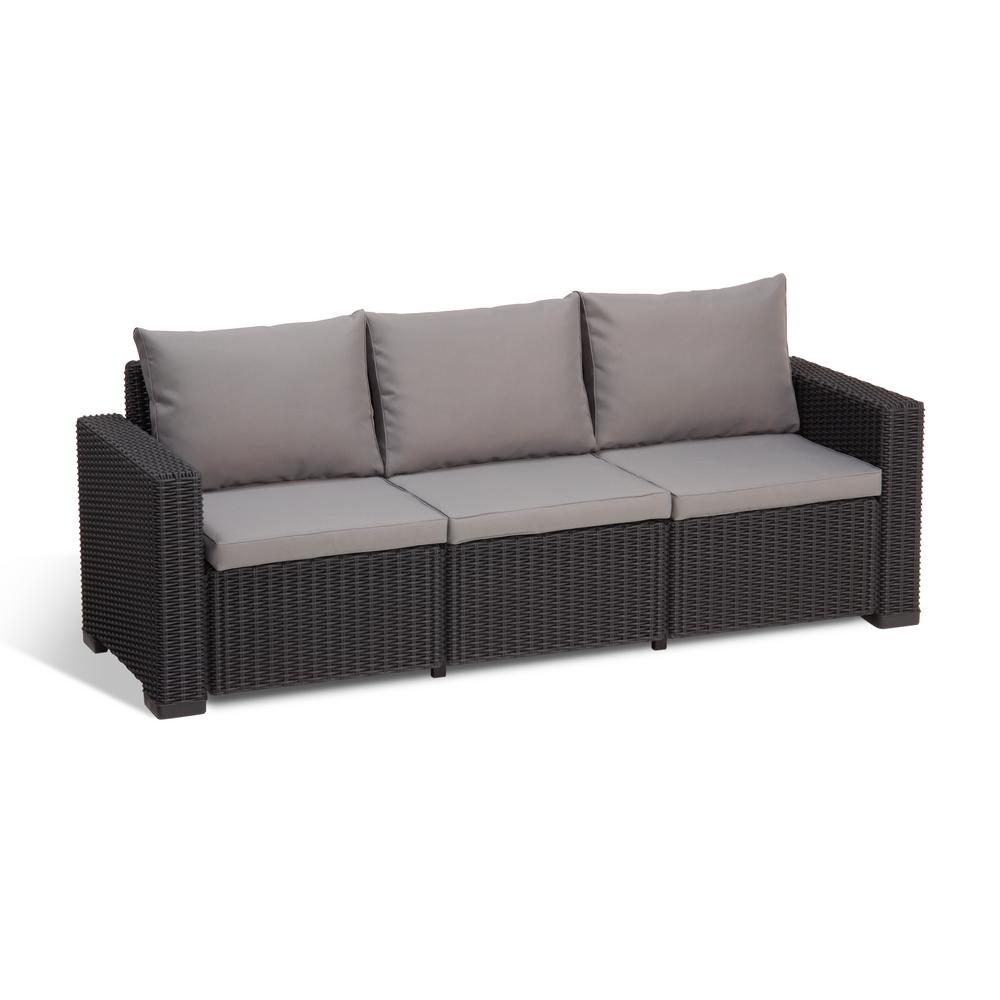 outdoor couch keter california graphite plastic wicker outdoor 3-seat sofa with cool grey KVHRRME