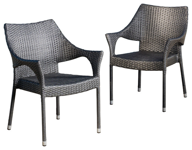 outdoor dining chairs alameda outdoor gray wicker chairs, set of 2 ARUKWBP