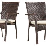 outdoor dining chairs melba outdoor brown wicker dining chairs with beige cushions, set of 2 AKNEYDP