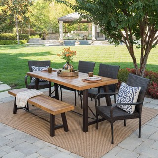 outdoor dining sets salons outdoor 6-piece rectangle wicker wood dining set by christopher  knight WWNFACI