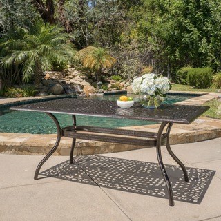 outdoor dining table hallandale outdoor aluminum rectangle bronze dining table by christopher  knight home DFIOJJT