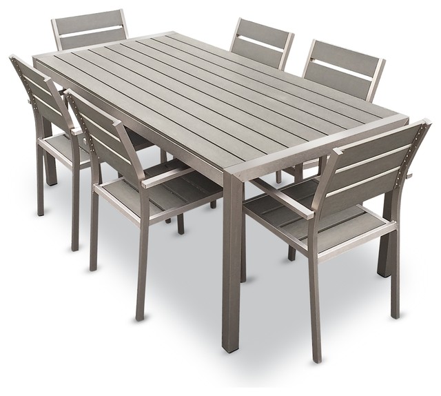 outdoor dining table outdoor aluminum resin 7-piece dining table and chairs set KUEVURG