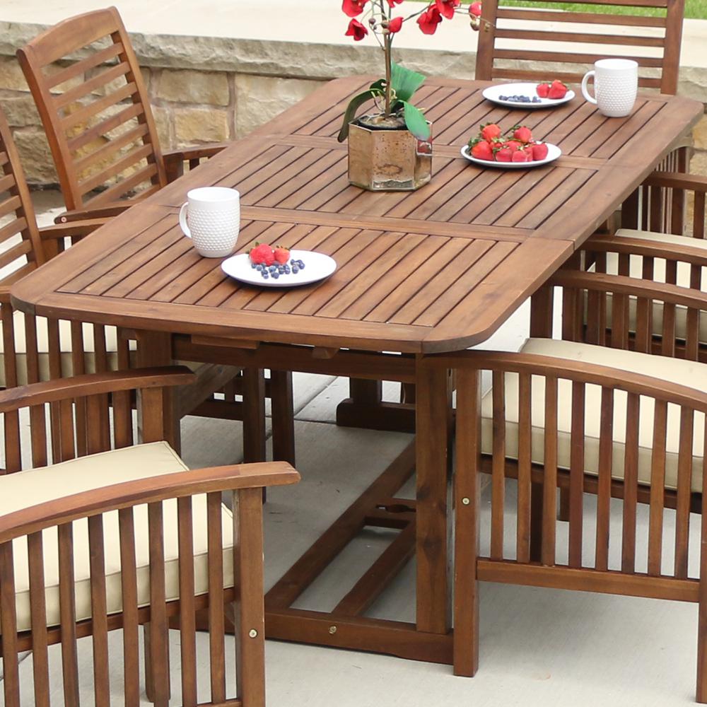 outdoor dining table walker edison furniture company boardwalk dark brown acacia wood extendable outdoor YVWUFGE