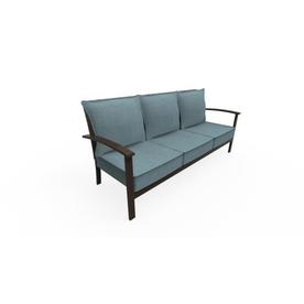 outdoor loveseat allen + roth atworth aluminum sofa with peacock blue cushions OMOANYP