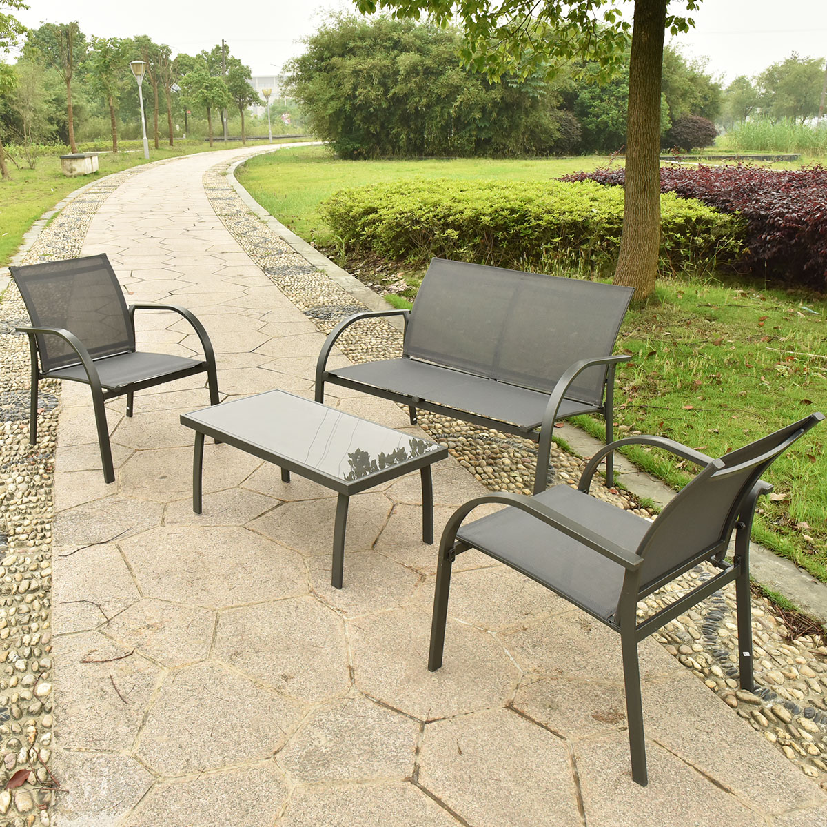 outdoor patio furniture sets costway 4pcs patio garden furniture set steel frame outdoor lawn sofa chairs WIVQPZM