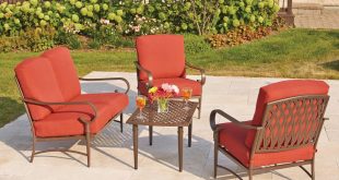 outdoor patio furniture sets oak cliff 4-piece metal outdoor deep seating set with chili cushions YTSUBWD