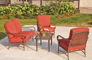 outdoor patio sets oak cliff 4-piece metal outdoor deep seating set with chili cushions DDRPYNU