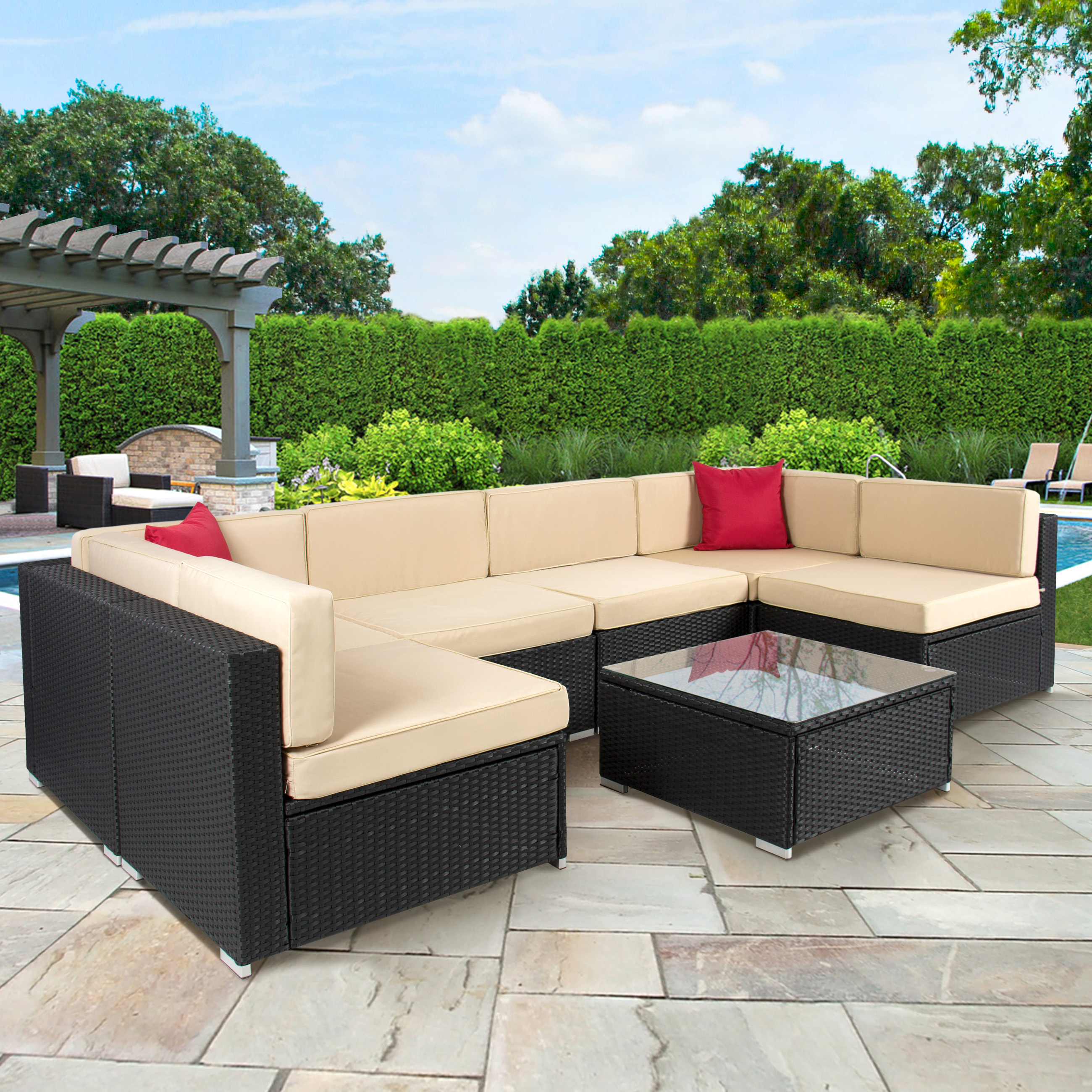 outdoor rattan furniture costway daybed patio sofa furniture round retractable canopy wicker rattan  outdoor WZZHOWD
