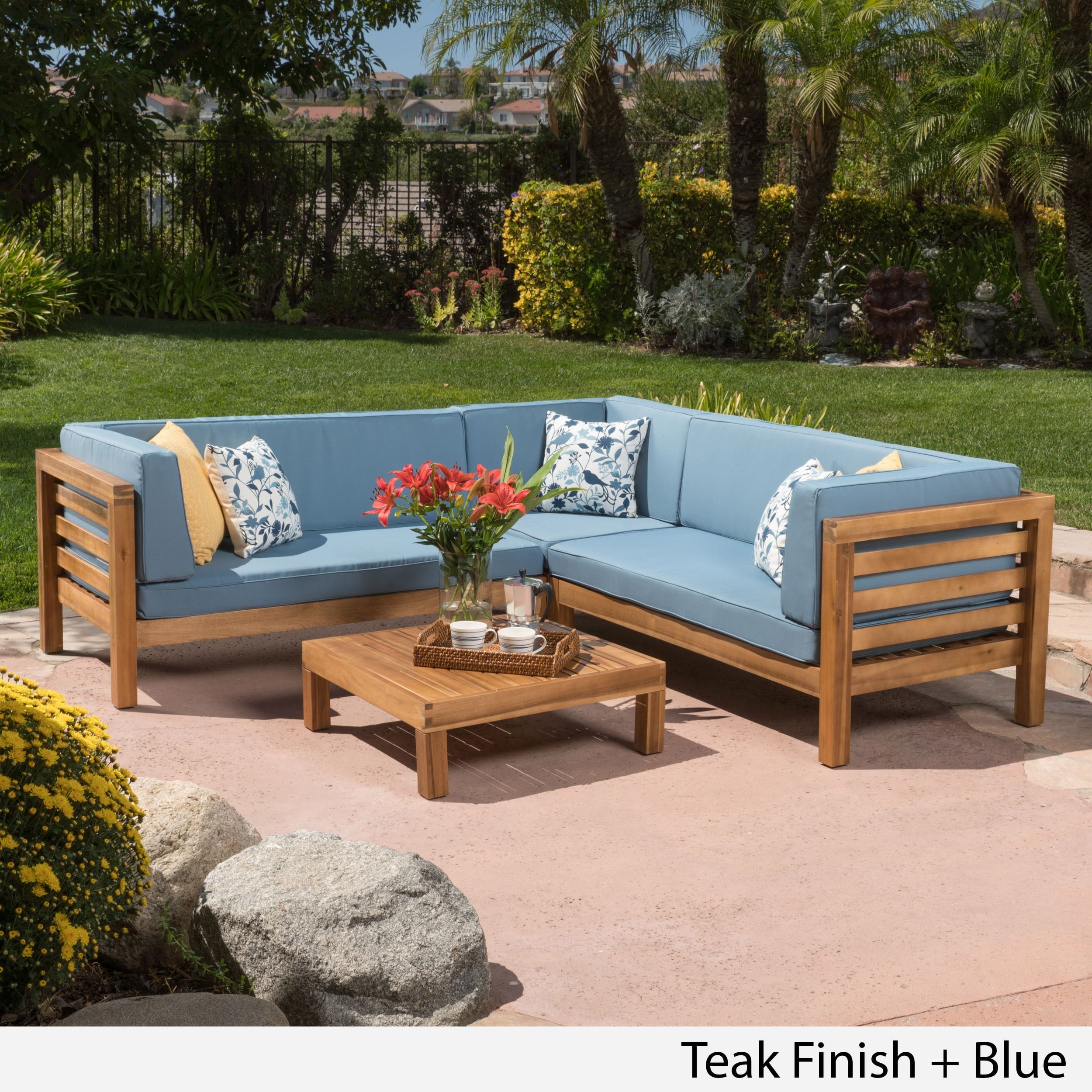 outdoor sectional sofa shop oana outdoor 4-piece acacia wood sectional sofa set with cushions by GZFVQSV