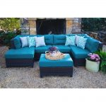 outdoor sectionals ae outdoor hillborough blue 4-piece all-weather wicker outdoor sectional  with sunbrella NXSTFJS