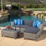 outdoor sectionals puerta gray 5-piece wicker outdoor sectional with black cushions FLFQBPE