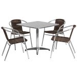 outdoor table and chairs 31.5u0027u0027 square aluminum indoor-outdoor table set with 4 dark brown rattan BLJCDJM