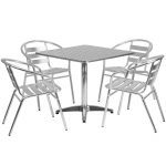 outdoor table and chairs 31.5u201d square aluminum indoor-outdoor table set with 4 slat back chairs MIHLCEH