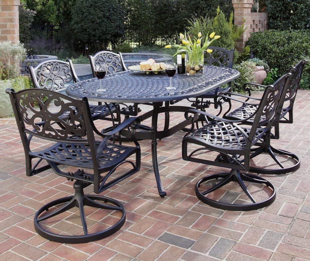 patio dining table amazon.com : home style 5554-33 biscayne oval outdoor dining table, black QFFPOVS