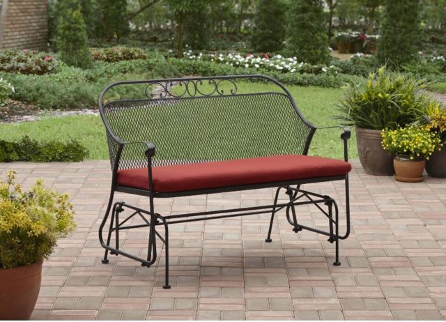 patio glider swing wrought iron metal bench outdoor furniture front porch QEEVXUW
