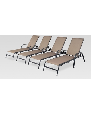 patio lounge chairs 4pk metal stack sling patio lounge chair - tan - threshold YHWLBCF
