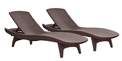 patio lounge chairs keter pacific 2-pack all-weather adjustable outdoor patio chaise lounge  furniture, brown VBNIZSM