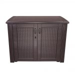 patio storage rubbermaid patio chic 123 gal. resin basket weave patio cabinet in brown ACNERJY