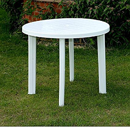 plastic garden table progarden round white plastic garden patio table parasol holder slot 326703 SBXVARZ