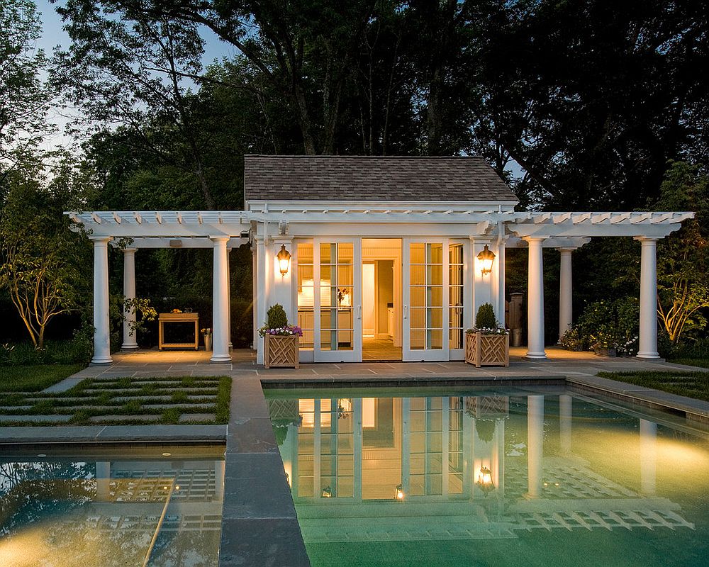 pool house ideas view in gallery twin pergolas add elegance to the classic pool house RMDEKGZ
