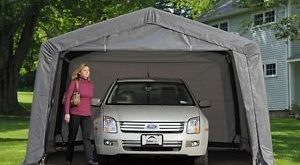 portable carport image is loading shelterlogic-12x16x8-auto-shelter-portable-garage-steel- carport- TCXRSZN