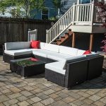 rattan patio furniture 7 piece rattan sectional seating group with cushions BFDIJMK