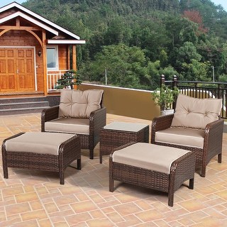 rattan patio furniture costway 5 pcs rattan wicker furniture set sofa ottoman w/brown cushion patio GVXRJHW
