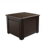 rubbermaid patio chic 56 gal. resin basket weave patio storage cube deck RRTALOY