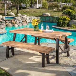 rustic outdoor furniture boracay outdoor 3-piece picnic dining set by christopher knight home LUPDLED