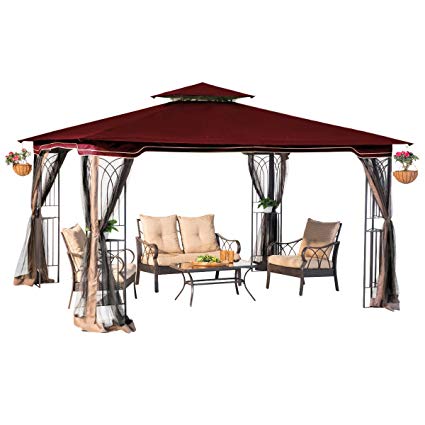 sunjoy 10 x 12 regency ii patio gazebo with mosquito netting, maroon LHARQZV