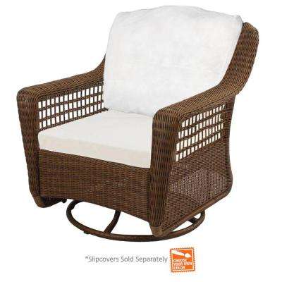 swivel patio chairs spring haven brown wicker outdoor patio swivel rocker chair with cushions SZJPHQK