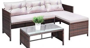 tangkula 3 pcs outdoor rattan furniture sofa set lounge chaise cushioned EITQZFY