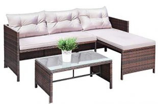 tangkula 3 pcs outdoor rattan furniture sofa set lounge chaise cushioned EITQZFY