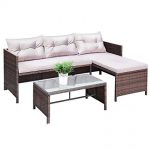 tangkula 3 pcs outdoor rattan furniture sofa set lounge chaise cushioned RCPJKAX