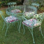 vintage patio furniture vintage wrought iron patio set dogwood blossoms u0026 branches sage green 8 QLYBCOY