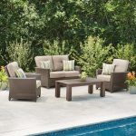 wicker patio set hampton bay tacana 4-piece wicker patio deep seating set with beige cushions VWIJDKJ