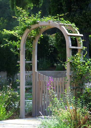wooden garden arches arbor - garden gate - vine covered wood garden arch - RWENNUE