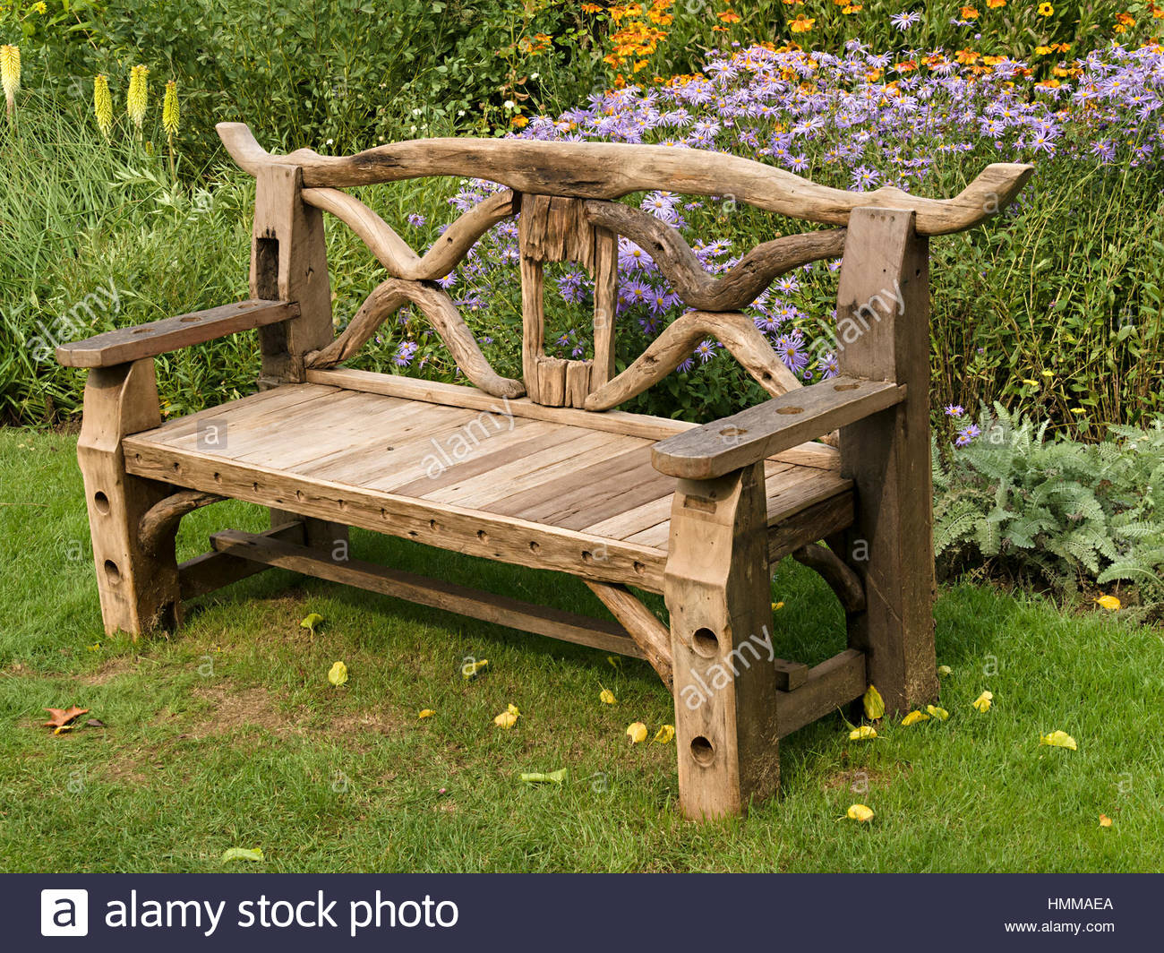 wooden garden benches ornate, rustic, wooden garden bench seat made from recycled wooden parts, DQGLMEG